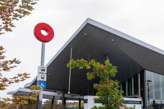 Tunney's Pasture O-Train light rail terminal train station in Ottawa, Ontario, Canada - October 16, 2023.