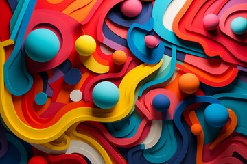 Vibrant 3D artwork featuring colorful abstract paper shapes and surface chart. Generative AI