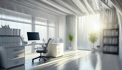 Abstract blur soft focus white color interior of modern cleaning workplace 