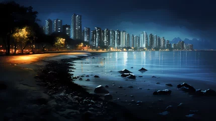 Foto op Canvas A night view of Marine Drive Beach © ginstudio