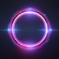 Glowing neon circle frame in dark space. Abstract background. - obrazy, fototapety, plakaty