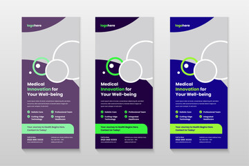 Advertising roll-up banner, modern design for medical presentations, conferences, seminars, banner template to promote medical products and services