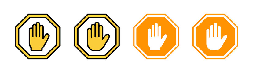 Stop icon set for web and mobile app. stop road sign. hand stop sign and symbol. Do not enter stop red sign with hand