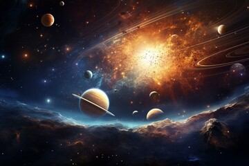 A stunning illustration of the solar system featuring the sun and planets in outer space. Generative AI - obrazy, fototapety, plakaty