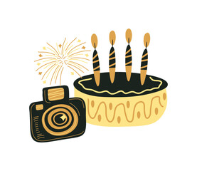 happy new year cake and camera