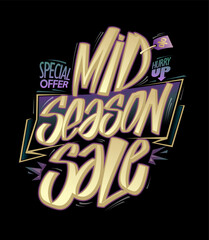 Mid season sale, special offer, web banner lettering design