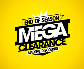 End of season mega clearance, massive discounts sale banner template
