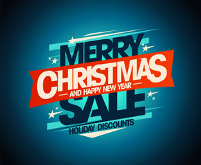 Merry Christmas and Happy New Year holiday discounts banner