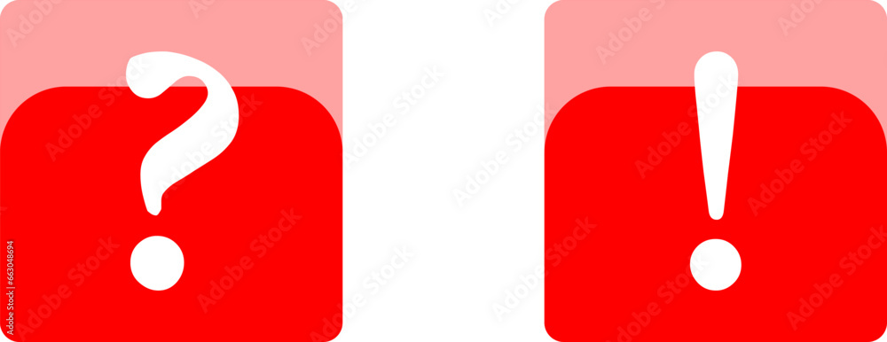 Poster red and white warning and info sign symbol soft square icon set with exclamation mark and question m