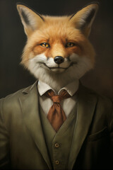 Portrait of a Successful Business Fox Businessman with Suit and Tie building Wealth Money Fortune