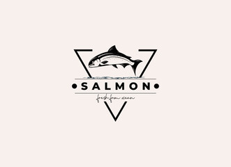 salmon fish logo seafood label badge vector sticker download