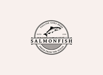 salmon fish logo seafood label badge vector sticker download