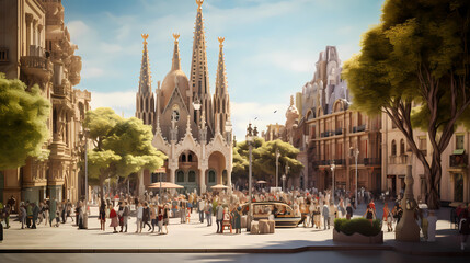 A scene of Barcelona's city square 