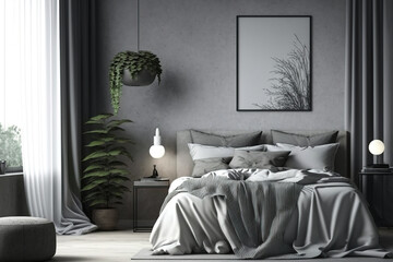 grey-themed bedroom. Generative AI