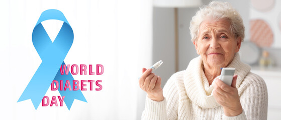 Banner for World Diabetic Day with senior diabetic woman
