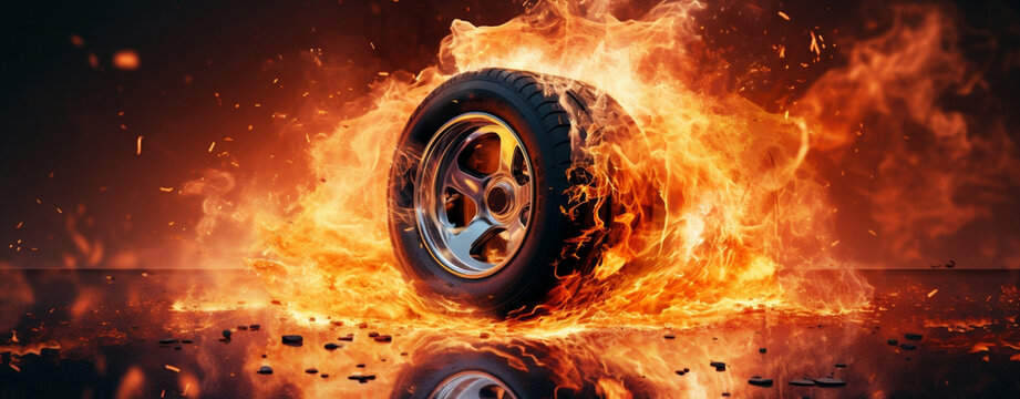 Transportation flame burn vehicle road tire wheel car smoke yellow