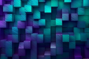 Abstract pattern with aligned geometric blocks in turquoise and purple colors. Generative AI