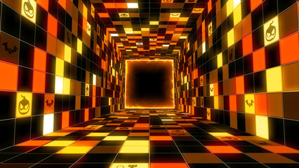 VJ square flashing lights halloween party tunnel abstract background.