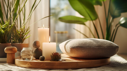 spa still life with stones and candle