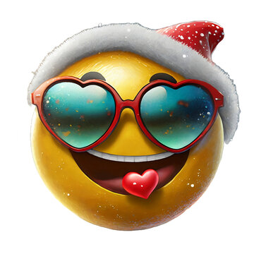 3D Christmas Emoji With Sunglasses With Transparent Background 	
