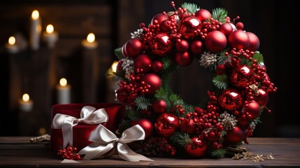 Fototapeta na wymiar christmas wreath, winter theme, christmas background and wallpaper