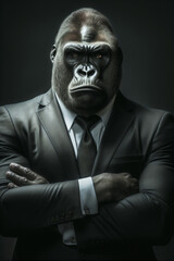 Obraz premium Portrait of a Successful Business Gorilla Businessman with Suit and Tie building Wealth Money Fortune