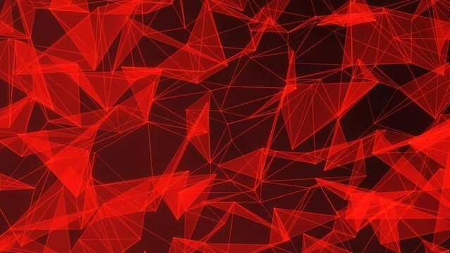 Abstract red color geometric background animation. Movement of connected lines and dots.