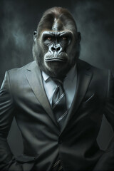 Obraz premium Portrait of a Successful Business Gorilla Businessman with Suit and Tie building Wealth Money Fortune