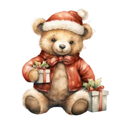 Fotobehang Watercolor clipart teddy santa. Generative AI © Dusit