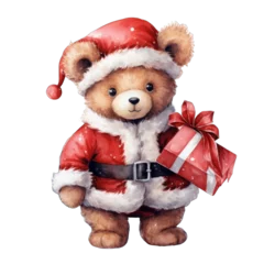 Fotobehang Watercolor clipart teddy santa. Generative AI © Dusit
