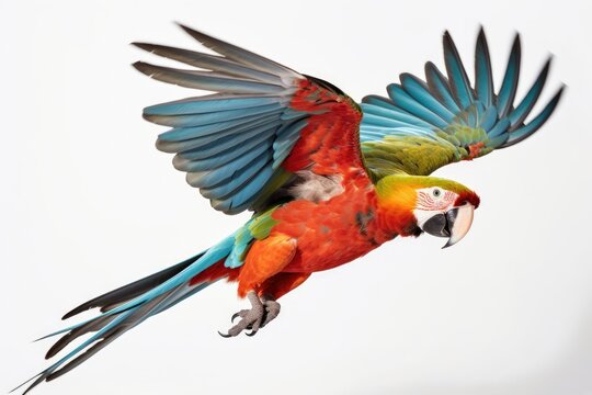 Photo of a colorful parrot in front of a white background