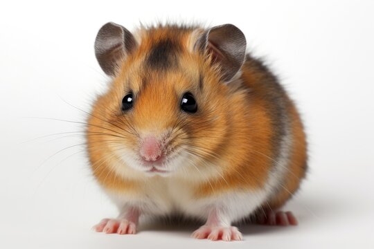 Photo of a pet hamster in front of a white background