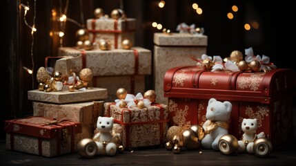 christmas toys and boy, winter theme, christmas background and wallpaper