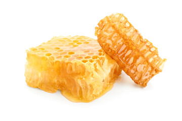 Sweet honeycombs on white background