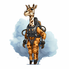 Giraffe in astronaut suit with jetpack