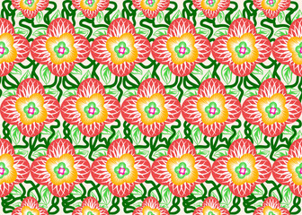 Ethnic flower embroidery ikat traditional pattern.Seamless flora ethnic pattern.Ethnic folk embroidery pattern.vector illustration.design for fabric,clothing,texture,decoration,wrapping.