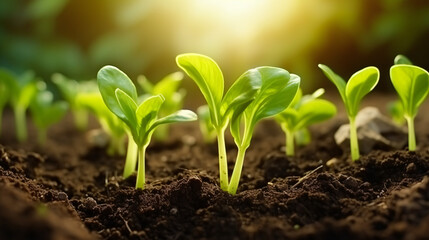 young bok choy seedlings in the ground - obrazy, fototapety, plakaty