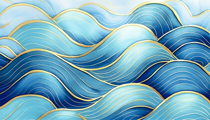 Ocean waves cartoon illustration by Vita - obrazy, fototapety, plakaty