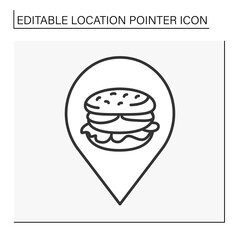  Pointer line icon.Fast food restaurant symbol navigation. Hamburger cafe. Public place navigation. Location pointer concept. Isolated vector illustration. Editable stroke