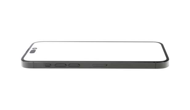 front view of black smartphone  mockup blank screen isolated with clipping path on transparent background.