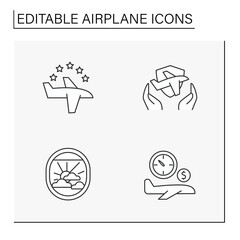  Airplane line icons set. Travelling by plane.Transportation concept. Isolated vector illustration. Editable stroke