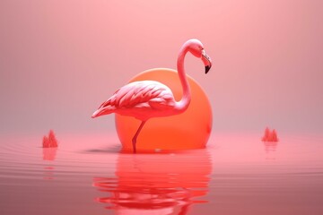 Flamingo float with vibrant light on soft backdrop. Summery, simplistic idea. 3D render. Generative AI