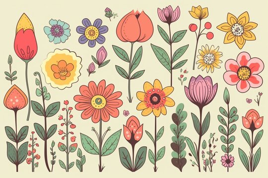cartoon spring flowers. Generative AI