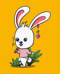 vector illustration of a beautiful rabbit singing using a cute microphone. animal icon concept