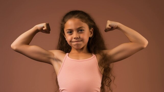 Portrait of a girl flexing her muscles