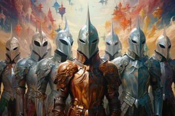 Noble knights clad in shining armor - Generative AI - obrazy, fototapety, plakaty