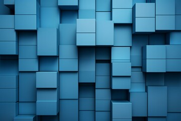 Interlocking blocks form a wall with a blue tech wallpaper. Copy-space available. Generative AI