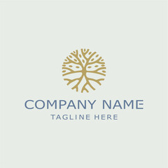 Natural Vector Tree Logo Illustration Nature Tree Golden Roots and Growth Design Template