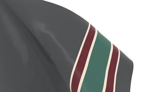 Waved flag textured by Arizona Coyotes ice hockey team uniform colors. 3D render