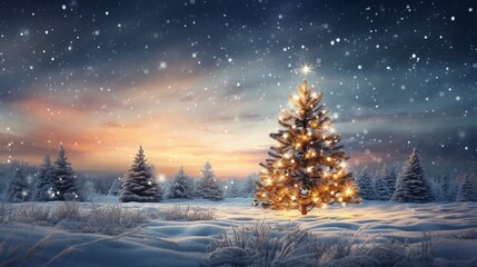 Naklejka premium light winter background, christmas tree, snow, generative ai